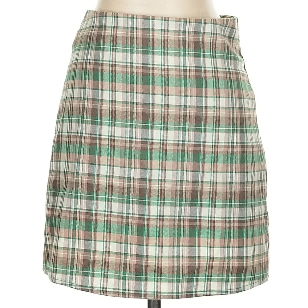 Zara Green and Brown Plaid Mini Skirt